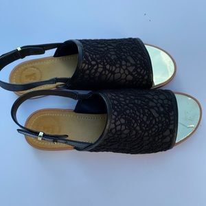 French Connection Black lace flat sling backs